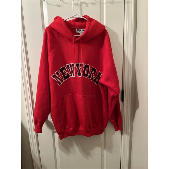 Vintage DELF 90's Hip Hop New York Sweatshirt Hoodie Mens Size L Red